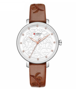 Curren 9046 brown printed leather strap stylish white printed dial ladies wrist watch