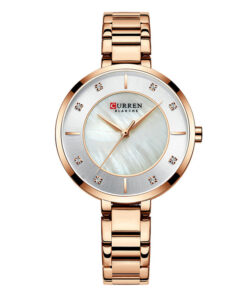 Curren 9051 rose gold stainless steel ladies white analog dial gift watch