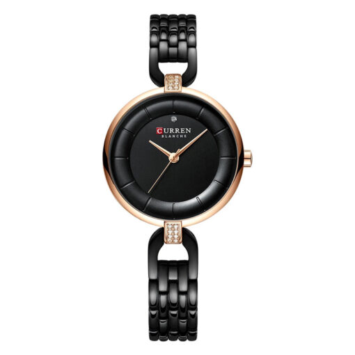 Curre 9052 black stainless steel black analog dial ladies wrist watch