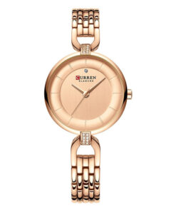 Curre 9052 rose gold stainless steel rose gold analog dial ladies wrist watch