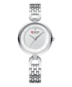 Curre 9052 silver stainless steel simple round analog dial ladies wrist watch