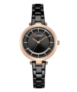 Curren 9054 black stainless steel black analog dial ladies wrist watch