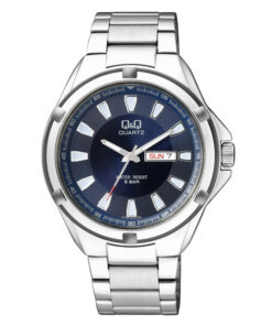 Q&Q A192-212Y silver stainless steel blue analog dial mens wrist watch