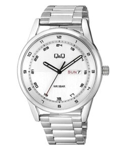 Q&Q A210J204Y silver stainless steel white analog dial mens wrist watch