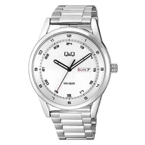 Q&Q A210J204Y silver stainless steel white analog dial mens wrist watch