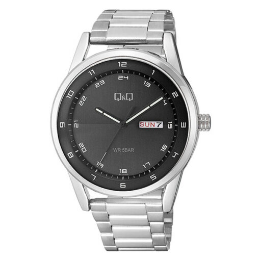 Q&Q A210J205Y silver stainless steel black analog dial mens hand watch