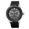 Q&Q AA34J302Y black leather strap grey multi hand dial mens sports wrist watch