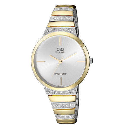 Q&Q F553J401Y two tone stainless steel white d=analog dial ladies stylish wrist watch