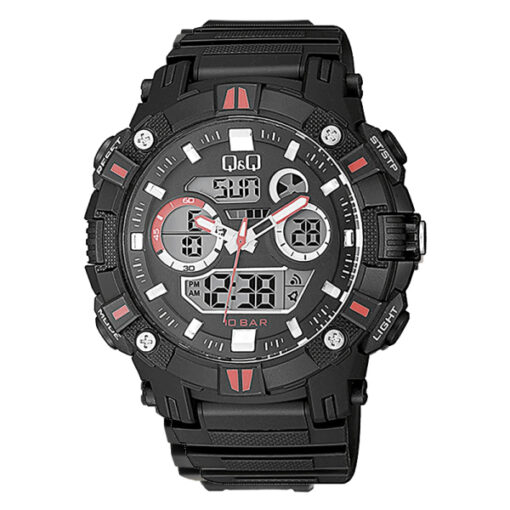 Q&Q GW88J003Y black resin strap black dial mens analog digital sports wrist watch