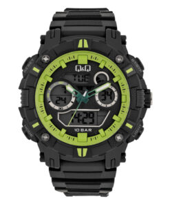 Q&Q GW88J007Y black resin strap black dial mens analog digital sports wrist watch