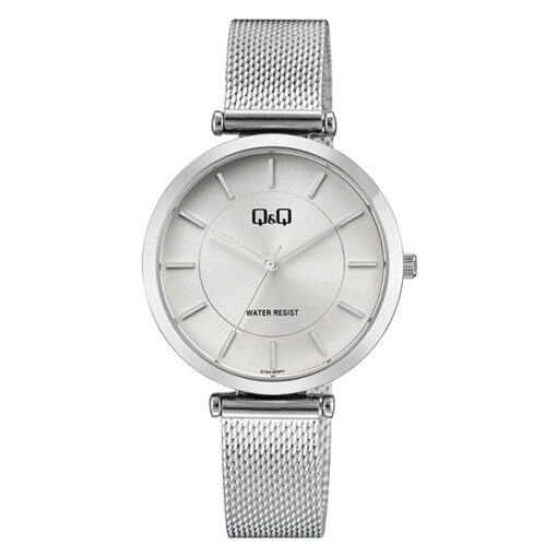 Q&Q Q13A-003PY silver mesh strap silver analog dial ladies wrist watch