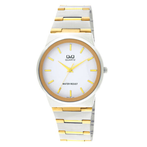 Q&Q Q398-401Y two tone stainless steel white analog dial mens wrist watch