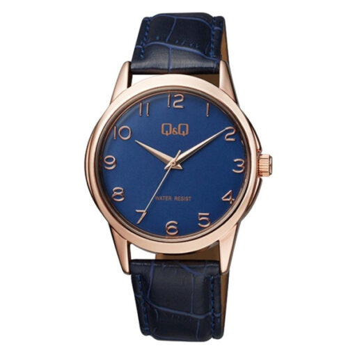 Q&Q Q860J105Y black leather strap blue numeric dial analog mens wrist watch