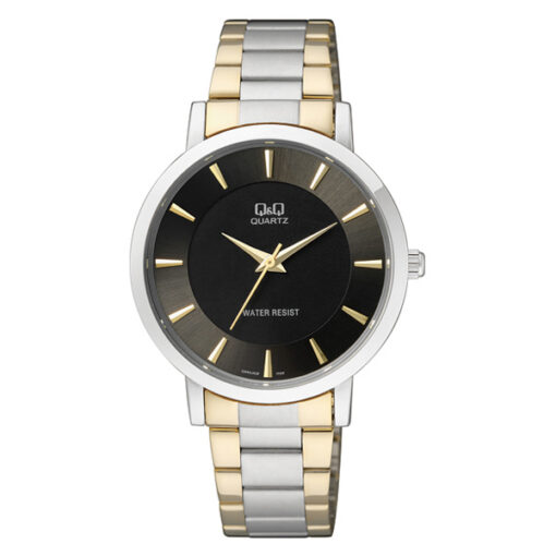 Q&Q Q944J402Y two tone stainless steel black analog dial mens wrist watch