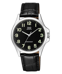 Q&Q QA06J305Y black leather strao black analog numeric dial mens dress watch