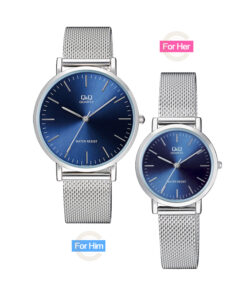Q&Q QA20-QA21J202 Blue dial Silver Chain Citizen Corporation Japan Brand His and Her Pair watch for couple