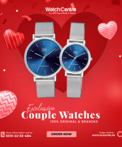 Q&Q QA20-QA21J202 Blue dial Silver Chain Citizen Corporation Japan Brand His and Her Pair watch for couple