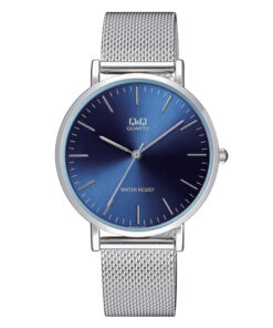 Q&Q QA20J202Y silver mesh strap blue analog dial mens wrist watch