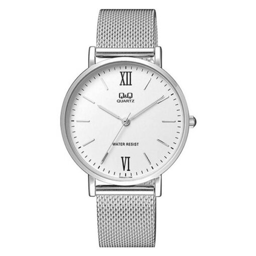 Q&Q QA20J211Y silver mesh strap white analog dial mens wrist watch watch