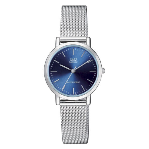 Q&Q QA21J202Y silver mesh strap blue analog dial ladies wrist watch