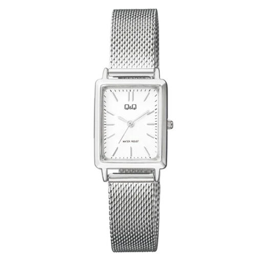 Q&Q QB95J201Y silver mesh strap white analog dial ladies wrist watch