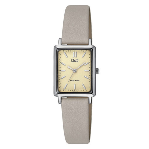 Q&Q QB95J300Y grey leather strap simple analog dial ladies wrist watch