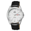Q&Q S284J301Y black leather strap white analog dial mens wrist watch