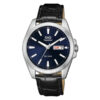 Q&Q S284J302Y black leather strap blue analog dial mens wrist watch