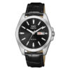 Q&Q S284J312Y black leather strap black analog dial mens wrist watch