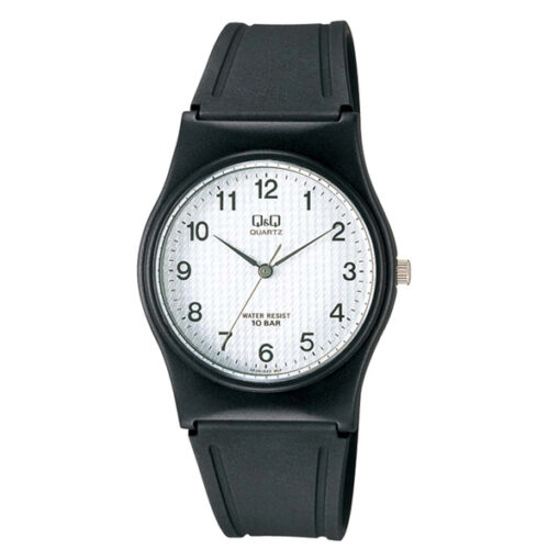 Q&Q VP34J023Y black resin band white analog dial unisex wrist watch