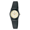 Q&Q VP35J011Y black resin band golden numeric dial ladies wrist watch