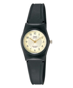 Q&Q VP35J011Y black resin band golden numeric dial ladies wrist watch