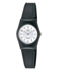 Q&Q VP35J012Y black resin band silver white numeric dial ladies wrist watch