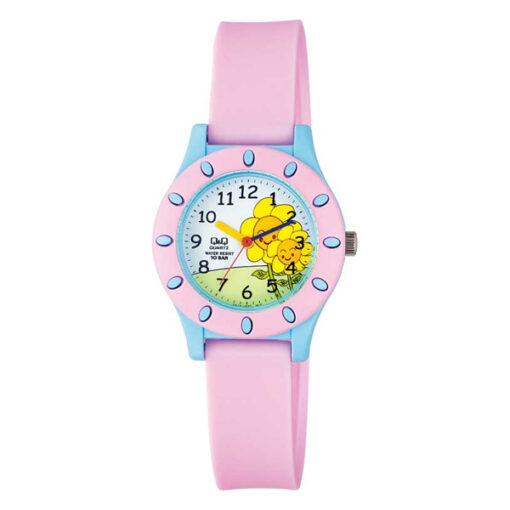 Q&Q VQ13J007Y pink resin strap multi color dial kids analog wrist watch
