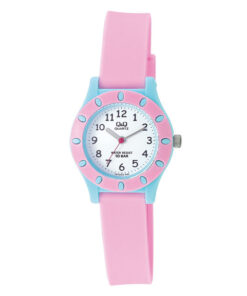 Q&Q VQ13J012Y pink resin strap white numeric dial kids analog wrist watch