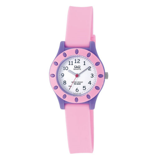 Q&Q VQ13J013Y pink resin strap white numeric dial kids analog wrist watch