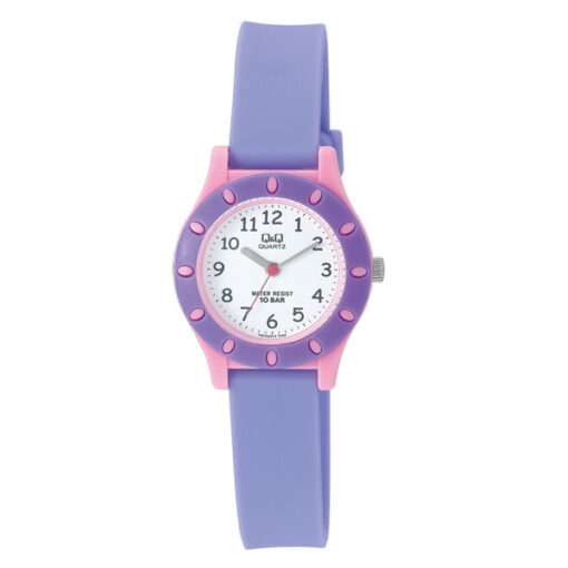 Q&Q VQ13J014Y purple resin strap white numeric dial kids analog wrist watch