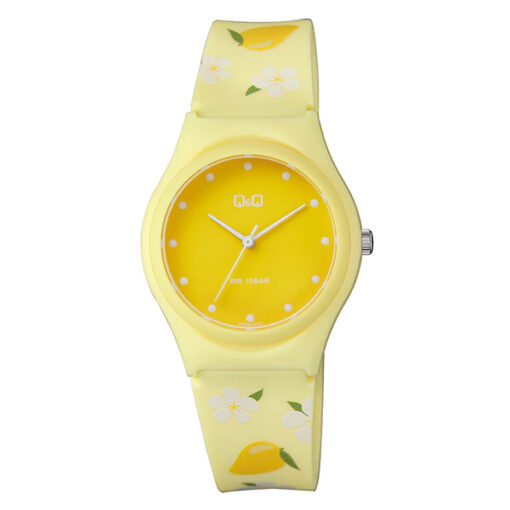Q&Q VQ86J067Y multi color stylish resin band yellow analog dial ladies fashion wrist watch