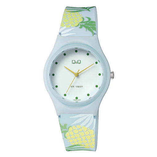 Q&Q VQ86J068Y multi color stylish resin band white analog dial ladies fashion wrist watch