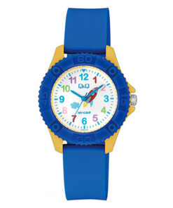 Q&Q VQ96J022Y blue resin band white dial boys analog wrist watch