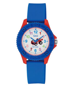 Q&Q VQ96J023Y blue resin band white dial boys analog wrist watch