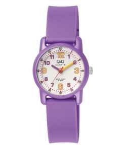 Q&Q VR41J001Y purple resin band white stylish analog dial kids wrist watch