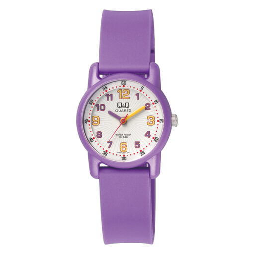 Q&Q VR41J001Y purple resin band white stylish analog dial kids wrist watch
