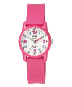 Q&Q VR41J002Y pink resin band white stylish analog dial kids wrist watch
