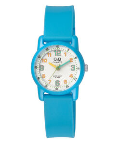 Q&Q VR41J0013Y blue resin band white stylish analog dial kids wrist watch
