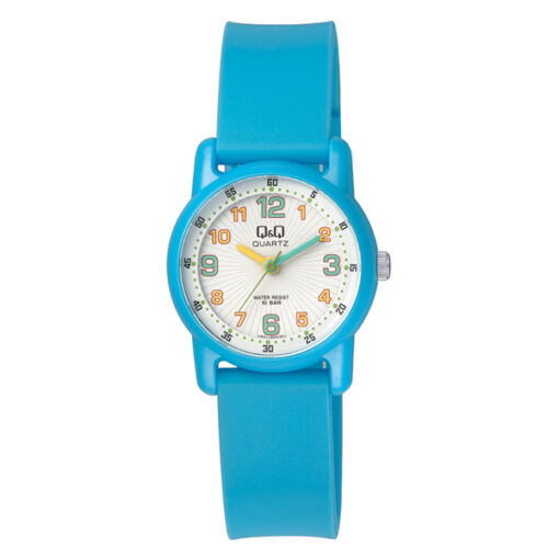 Q&Q VR41J0013Y blue resin band white stylish analog dial kids wrist watch