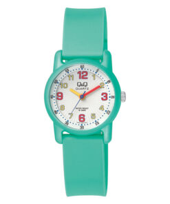 Q&Q VR41J004Y green resin band white stylish analog dial kids wrist watch