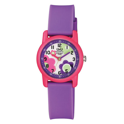 Q&Q VR41J006Y purple resin band multi color stylish analog dial girls wrist watch