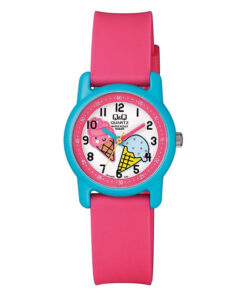 Q&Q VR41J007Y pink resin band multi color stylish analog dial girls wrist watch