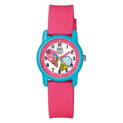 Q&Q VR41J007Y pink resin band multi color stylish analog dial girls wrist watch